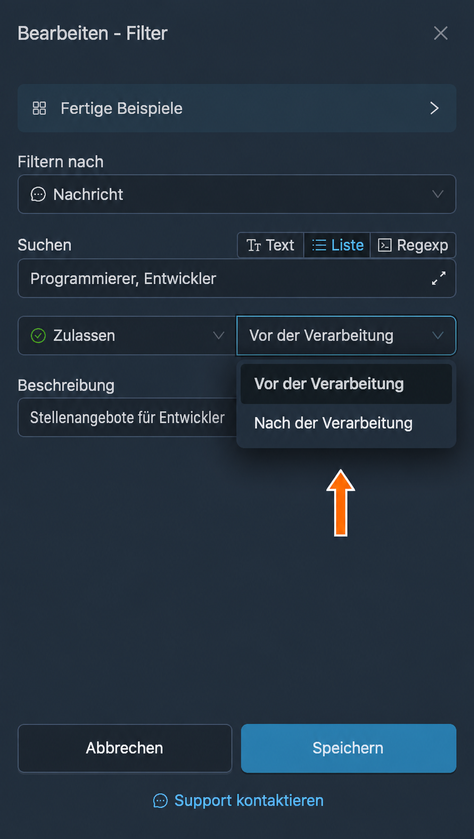 Den Zeitpunkt der Filteranwendung auswählen