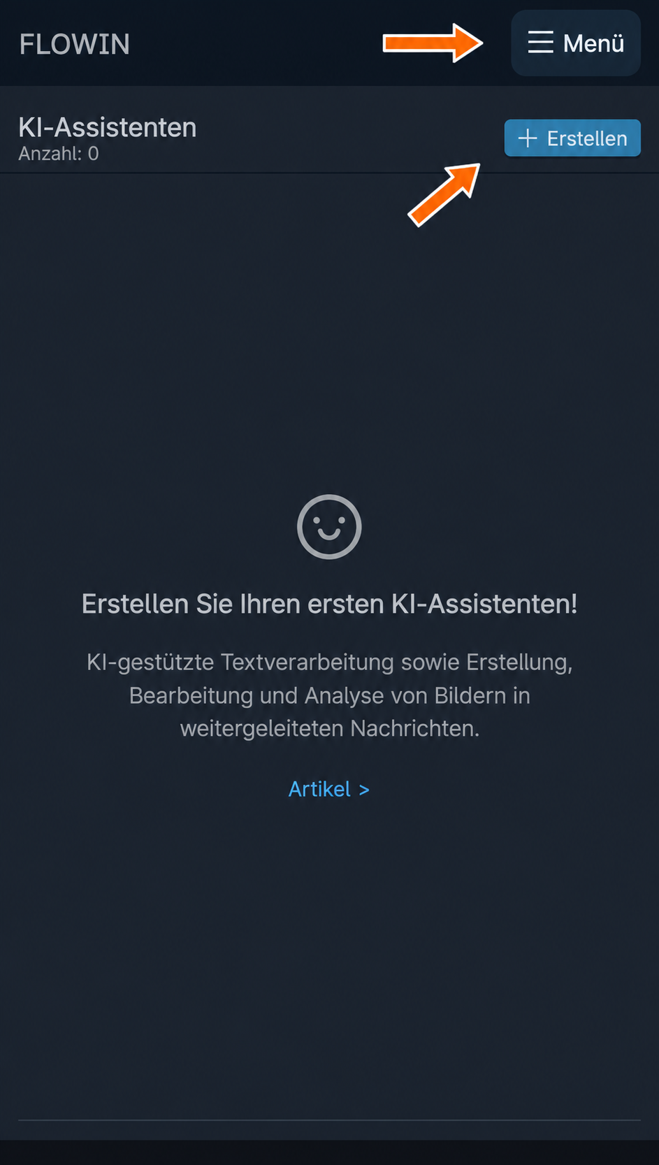 Menü und Schaltfläche zum Erstellen einer neuen Aufgabe