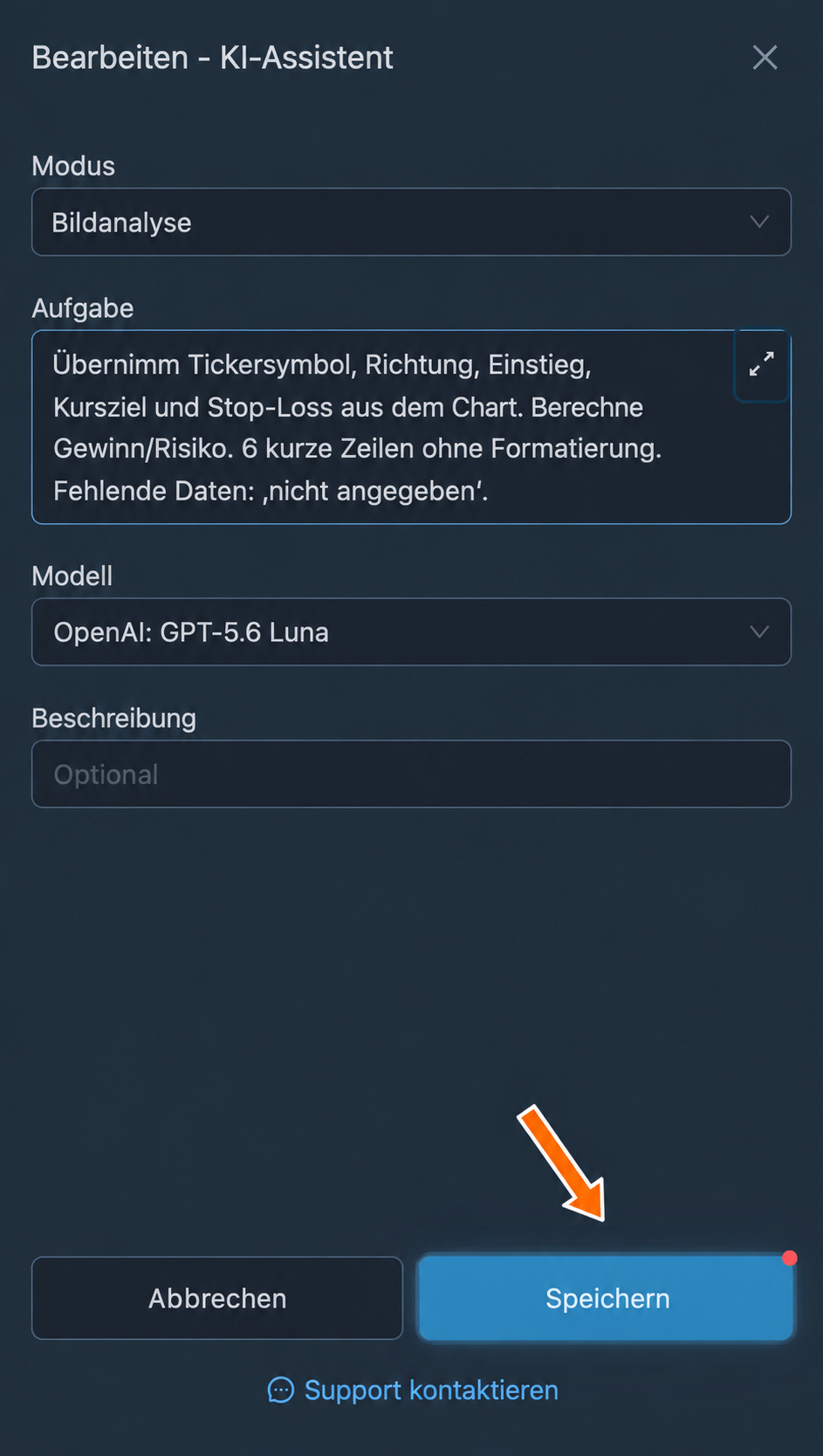 Aufgabe: den Handelsplan aus dem Chart lesen