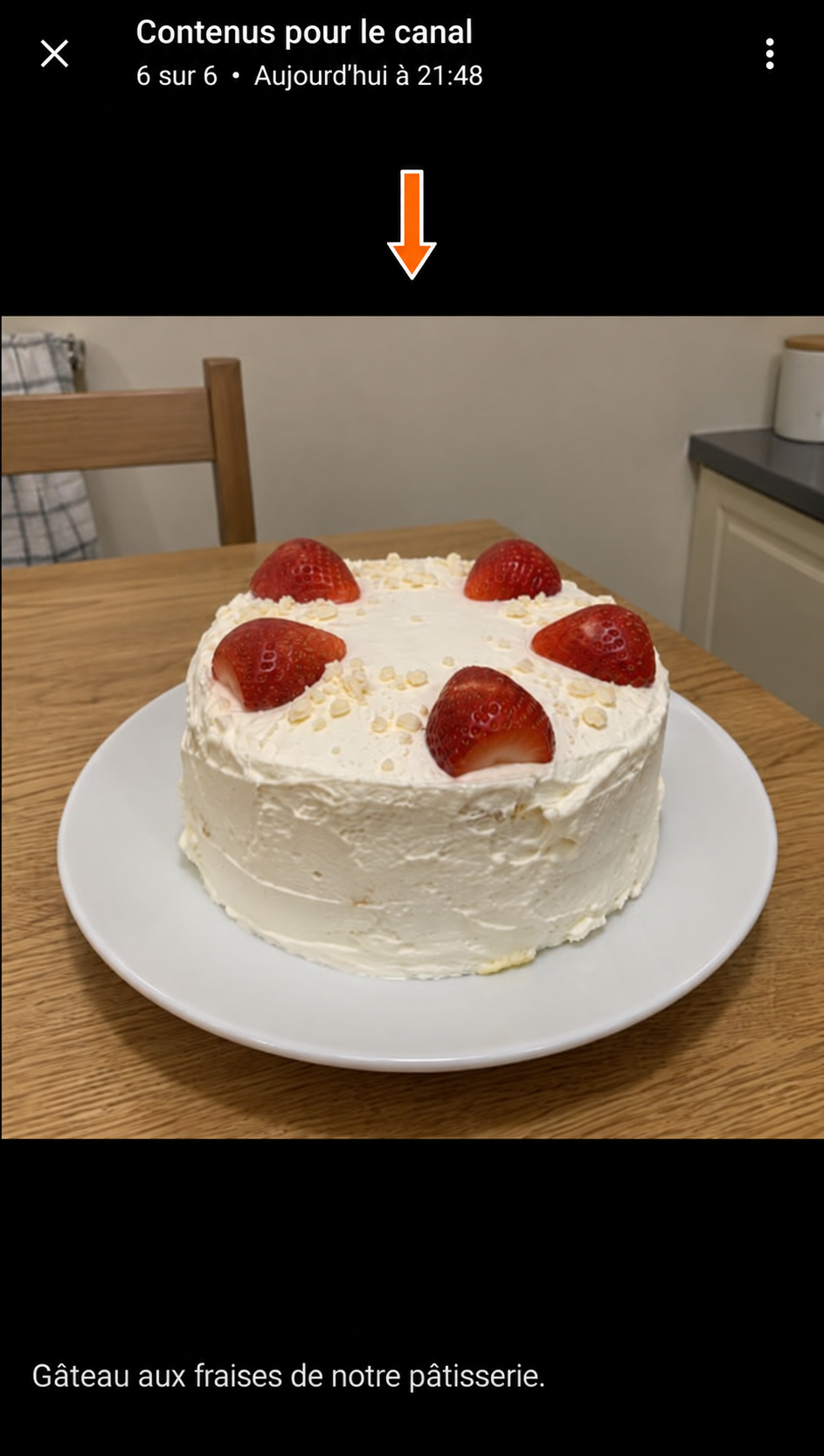 Photo d’origine du gâteau et sa légende