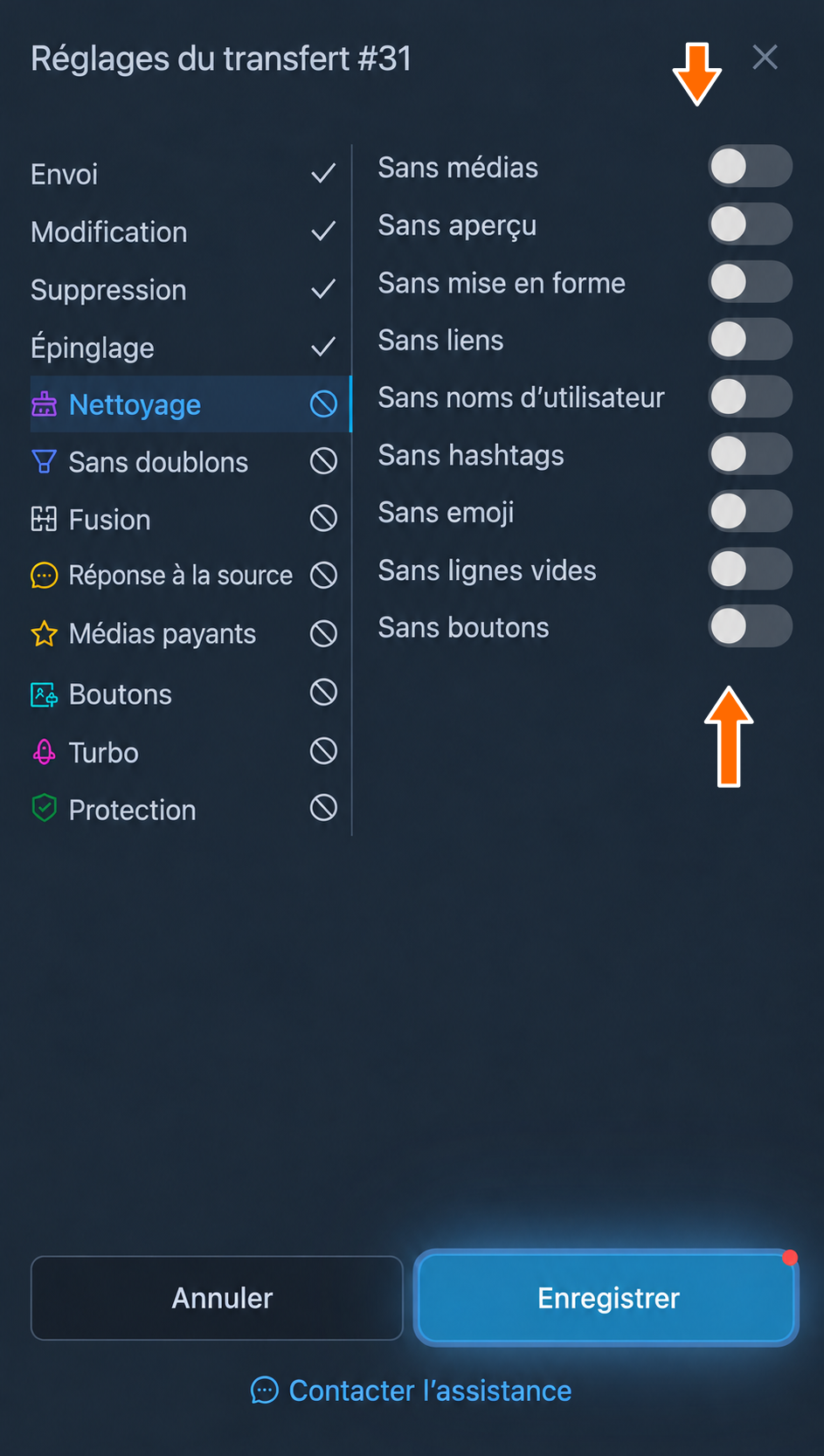 Réglages de nettoyage des messages