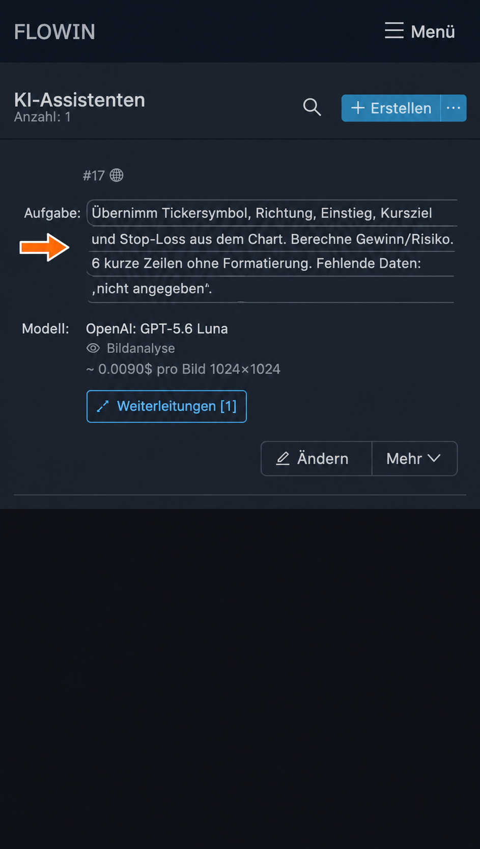 Die gespeicherte Aufgabe erscheint in der Liste