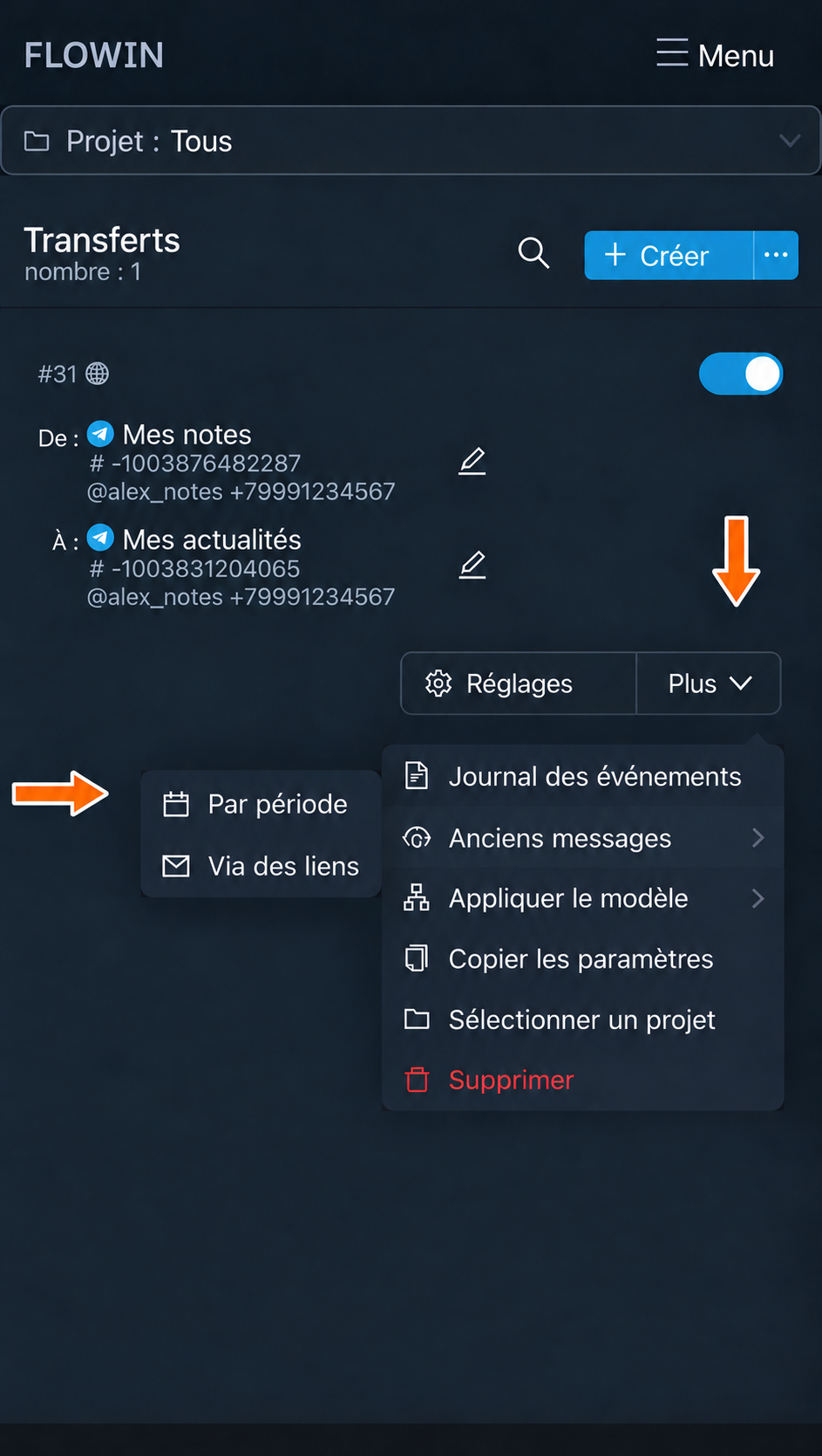 Anciens messages : lancement par période