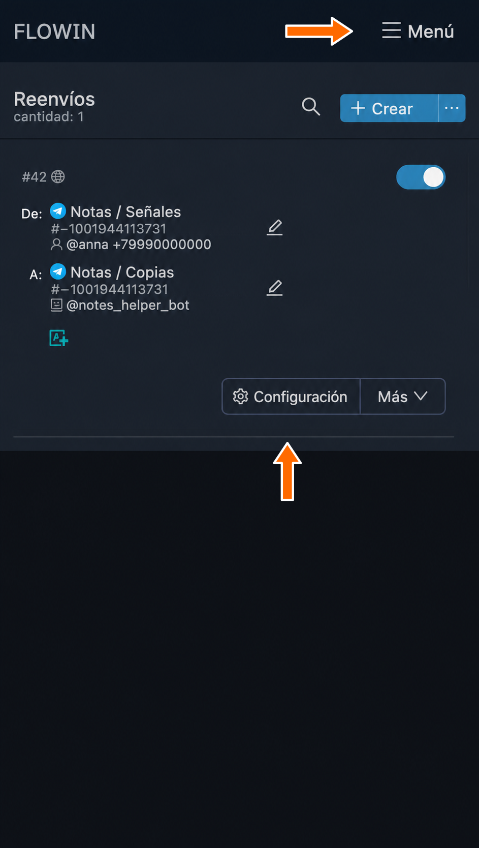 Acceso a la configuración del reenvío correspondiente