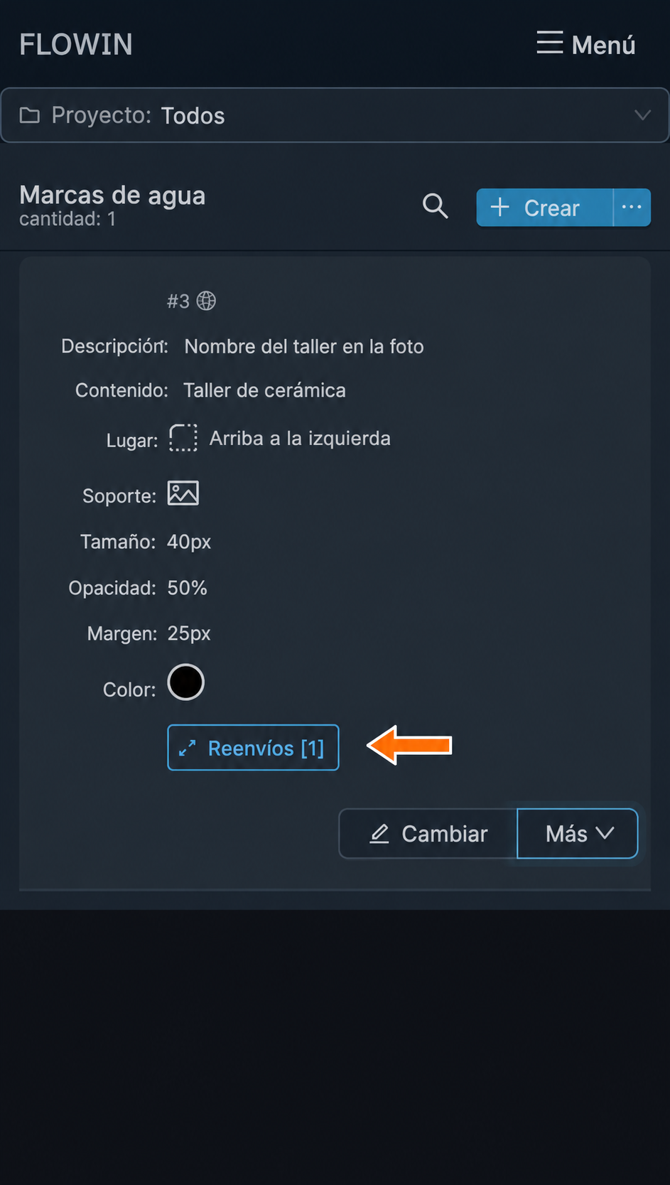 Botón con la lista de reenvíos vinculados