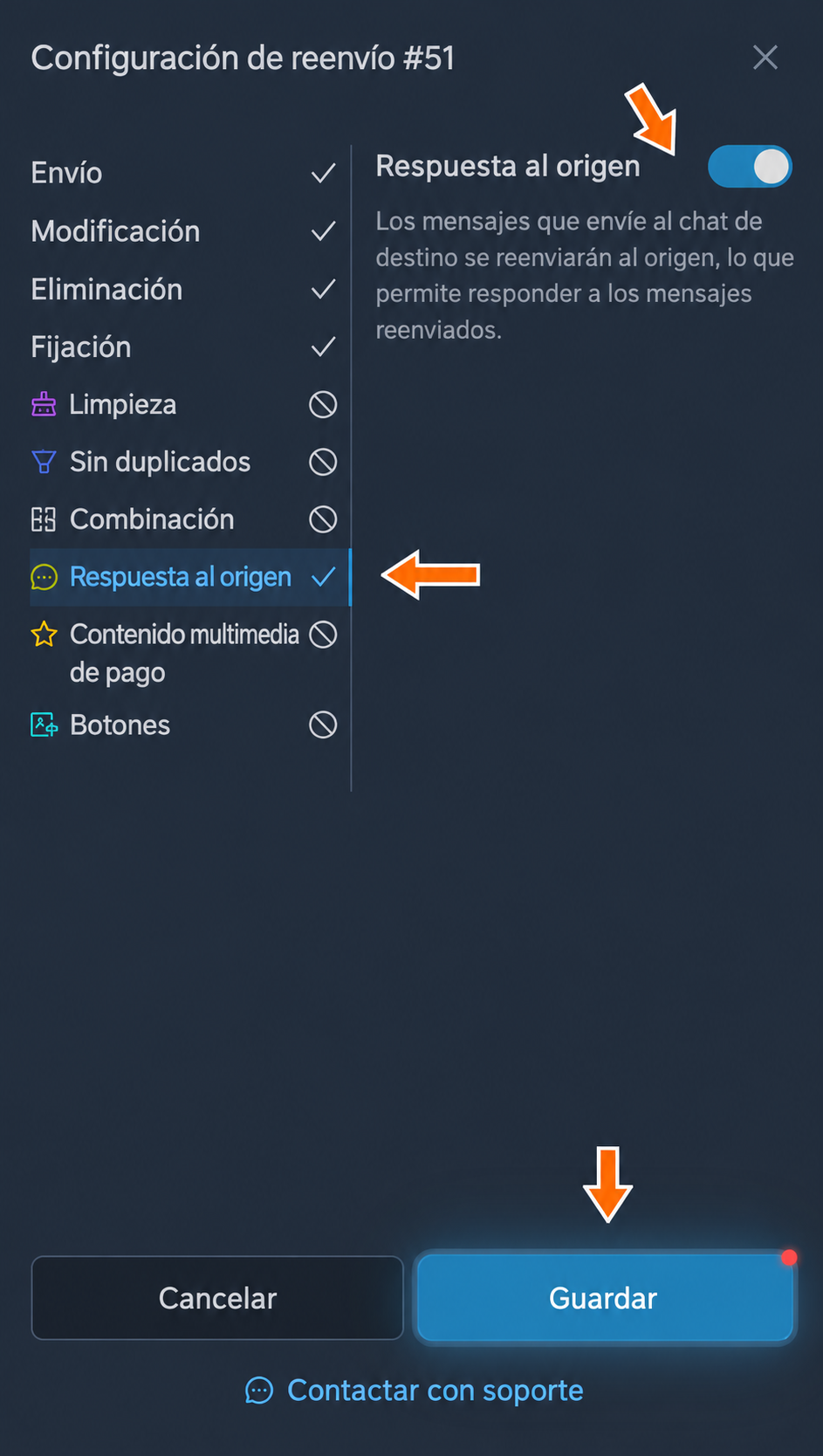 Respuesta al origen devuelve los mensajes del tema al cliente