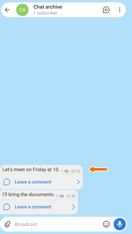 Copies of the messages in the “Chat archive” channel.