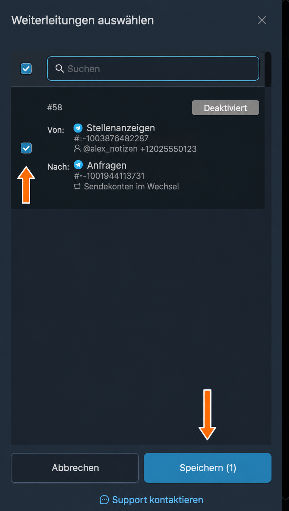 Eine Weiterleitung mit abwechselnden Sendekonten