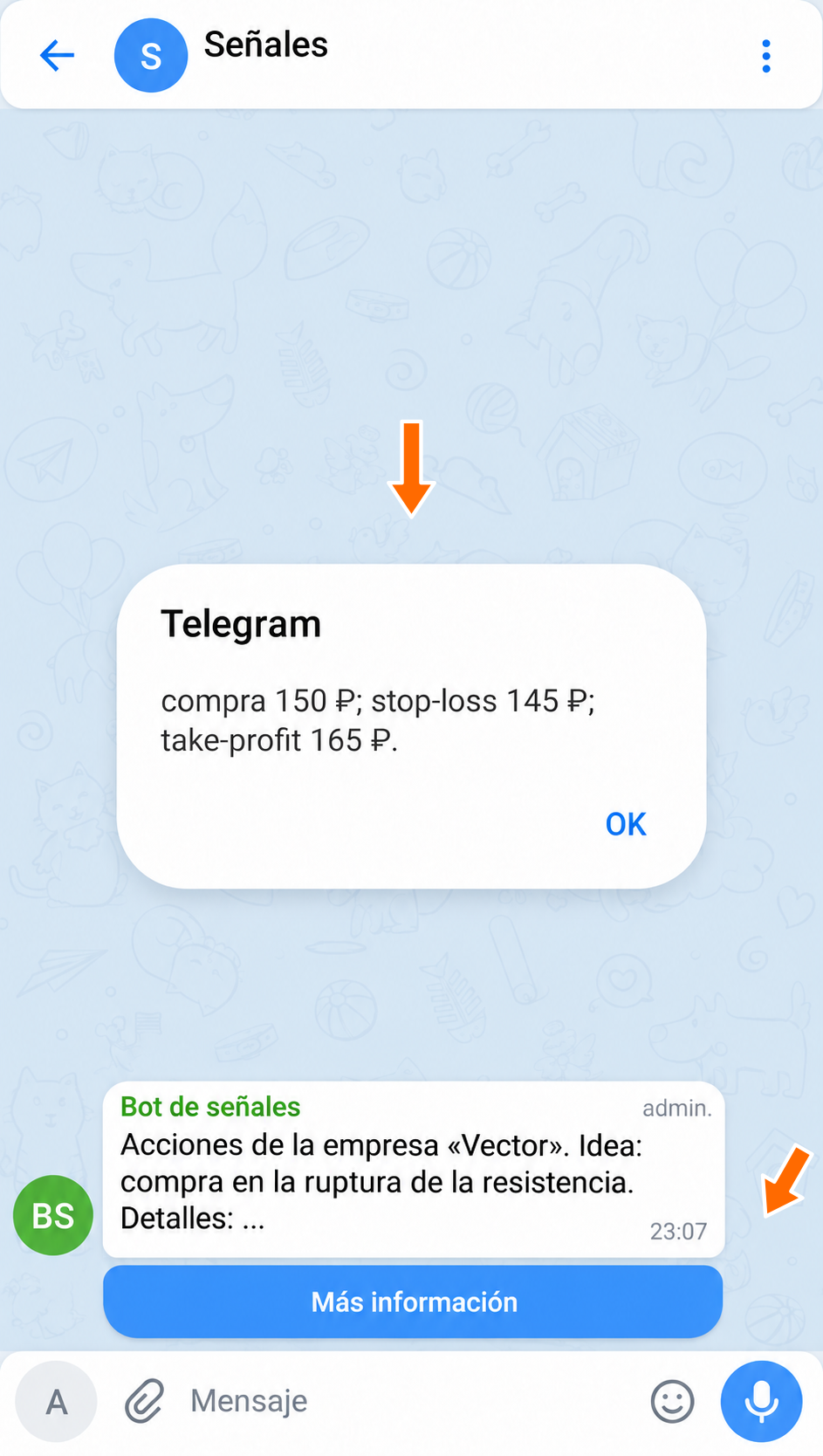 Al pulsar «Más información» se muestra el texto trasladado