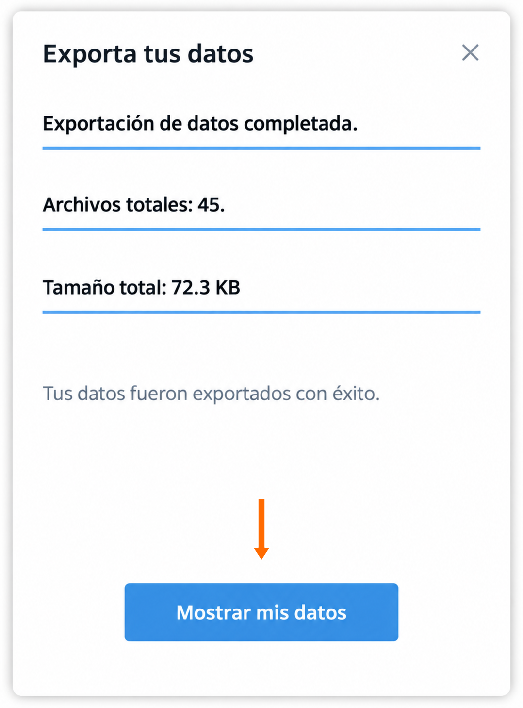 La exportación ha terminado. Puedes abrir la carpeta.