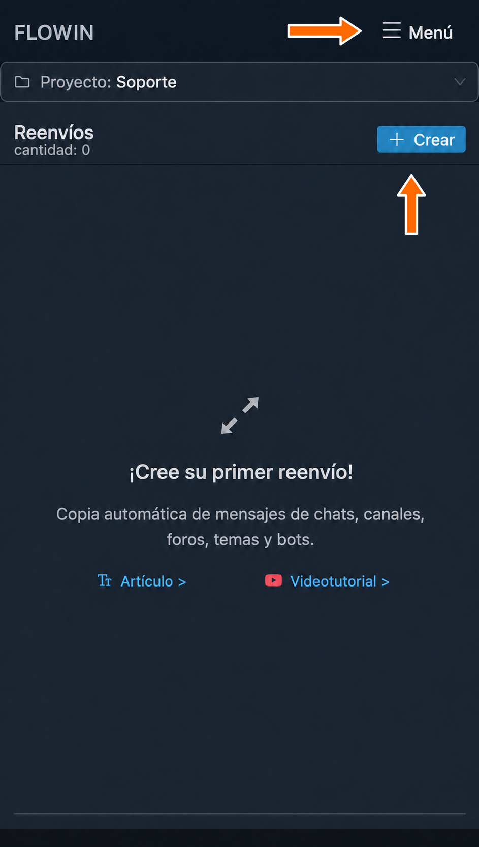 Creación de un reenvío nuevo