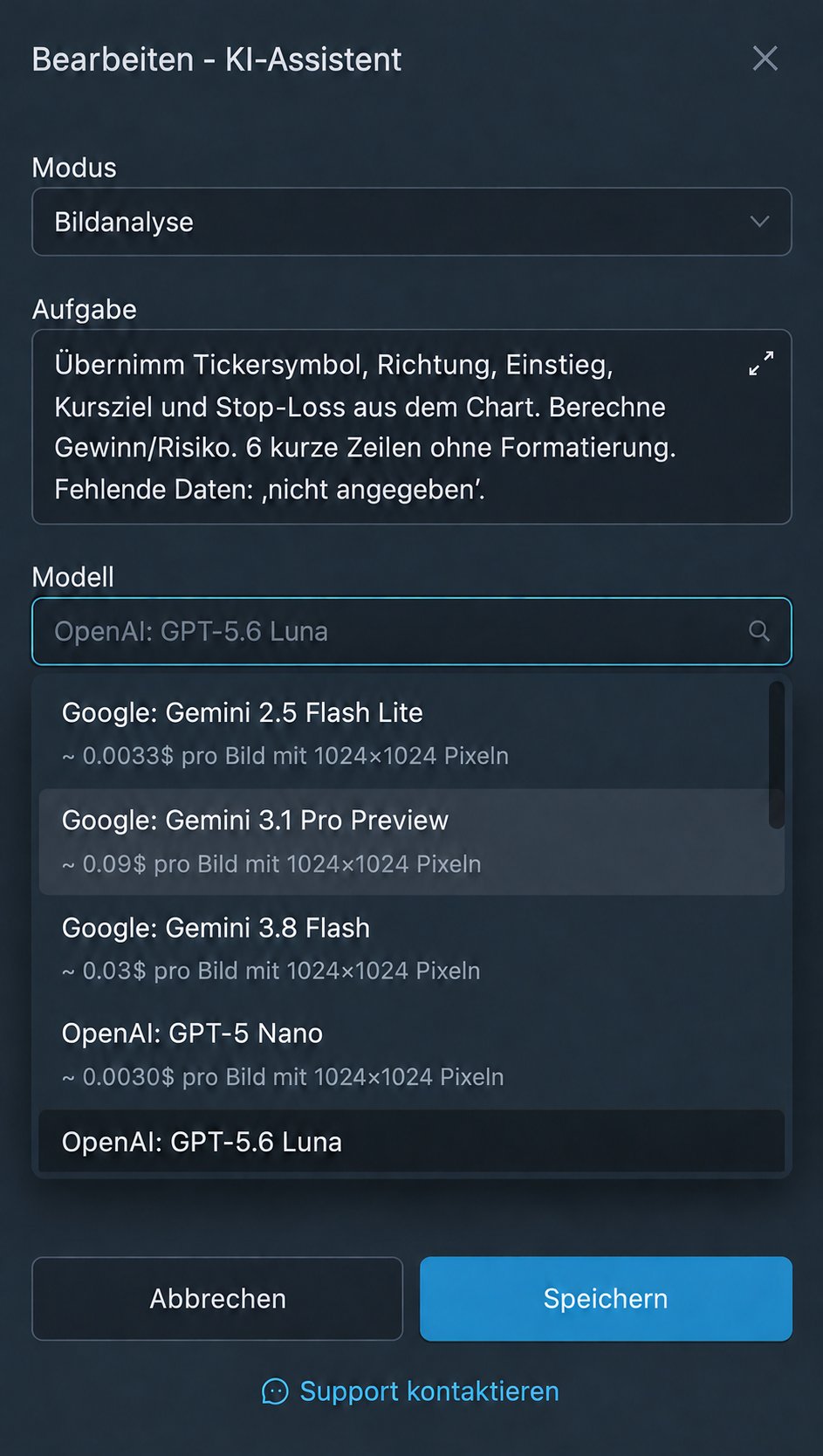 Modelle für den ausgewählten Modus