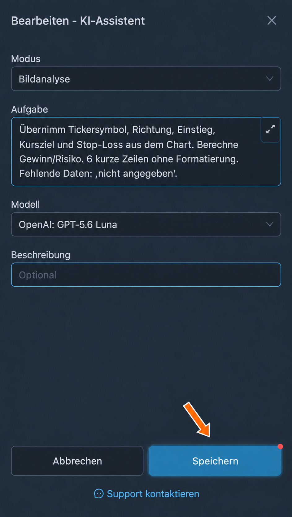 Die Aufgabe ändern und die Einstellungen speichern