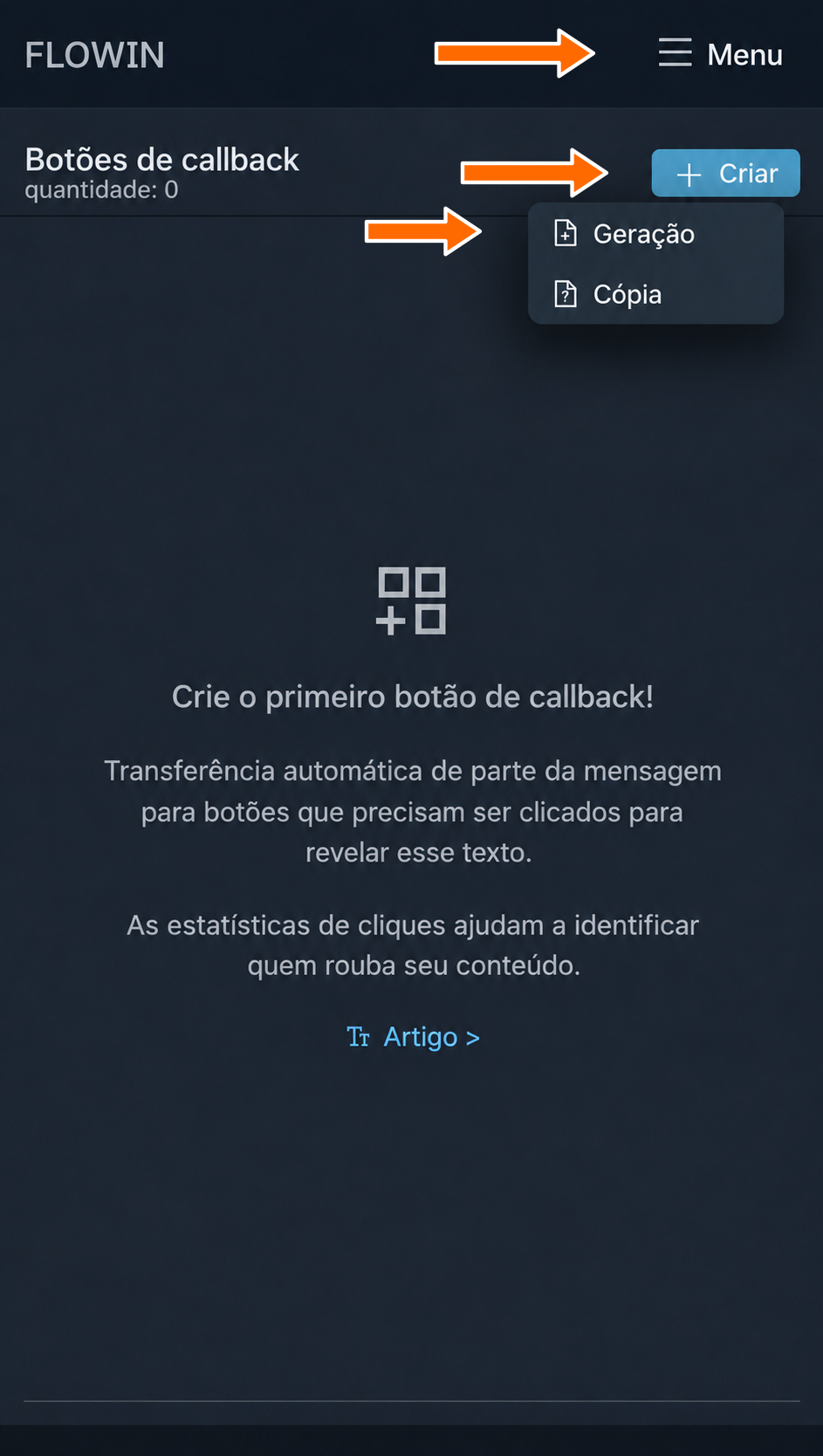 Criação de um botão no modo “Geração”