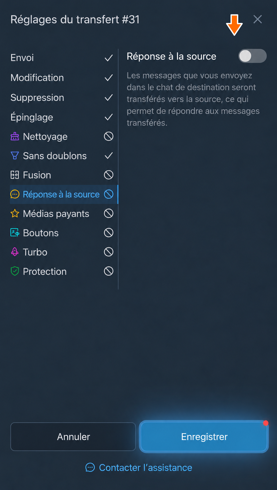 Réponse à la source