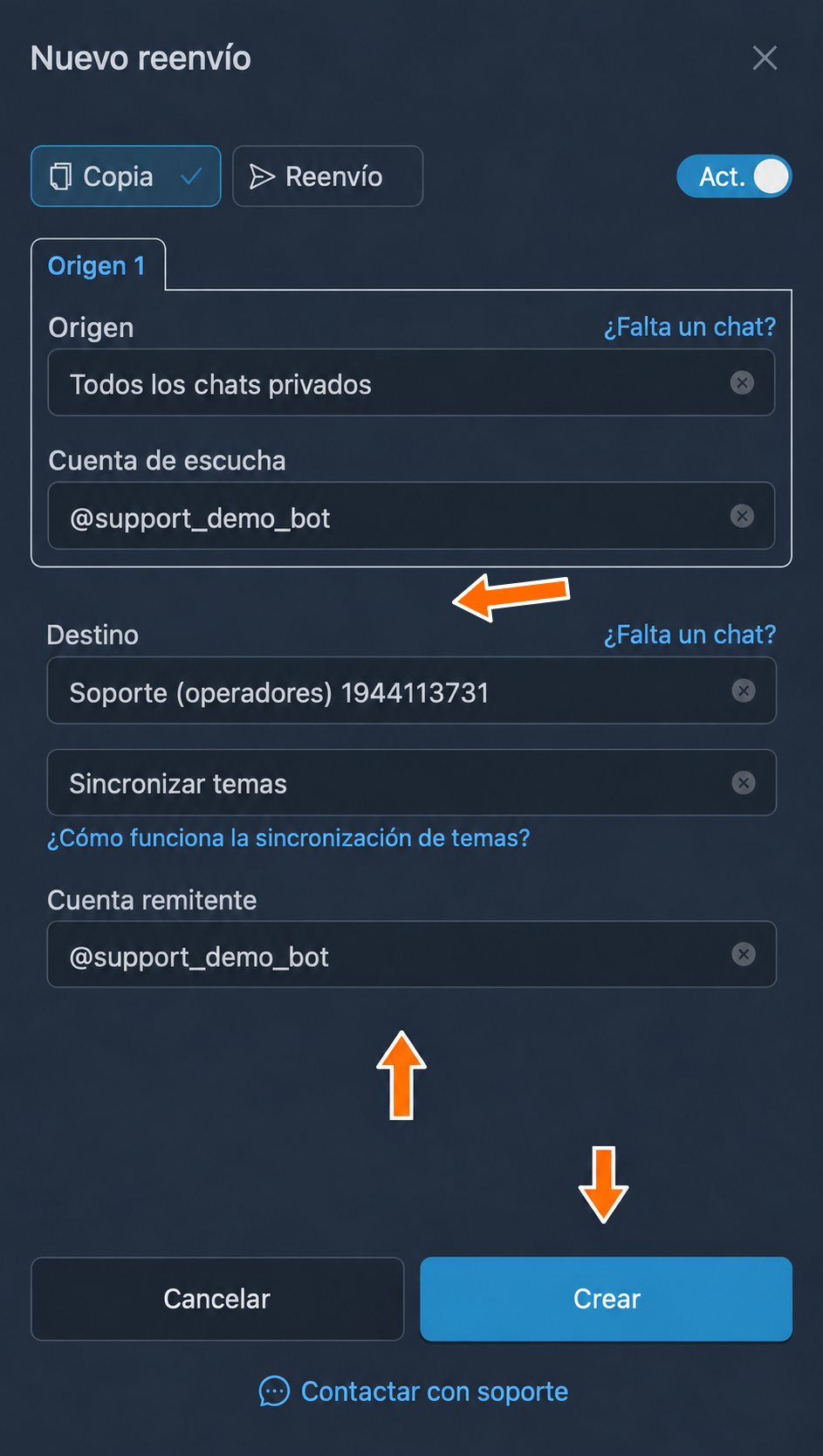 Grupo de operadores y bot que crea los temas