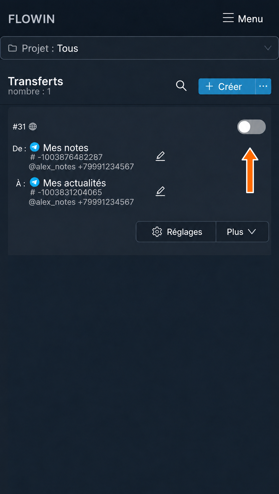 Transfert arrêté