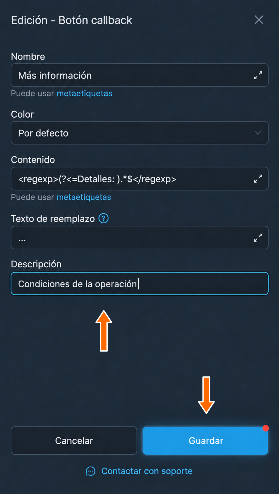 Guardado de la descripción modificada