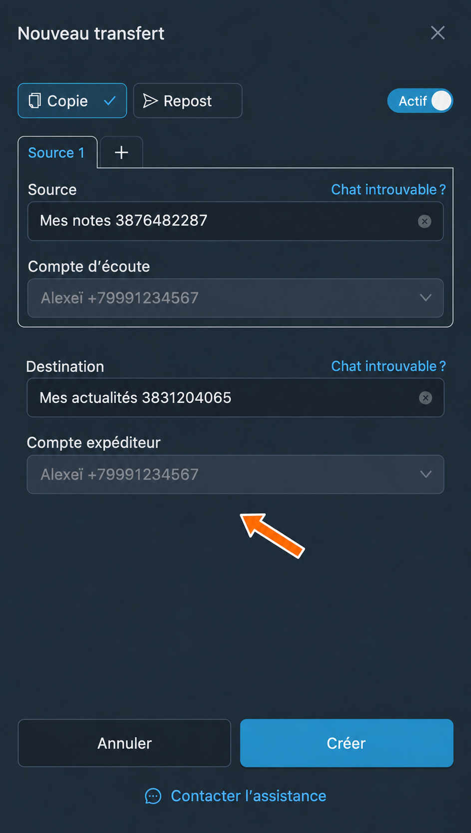 Compte expéditeur