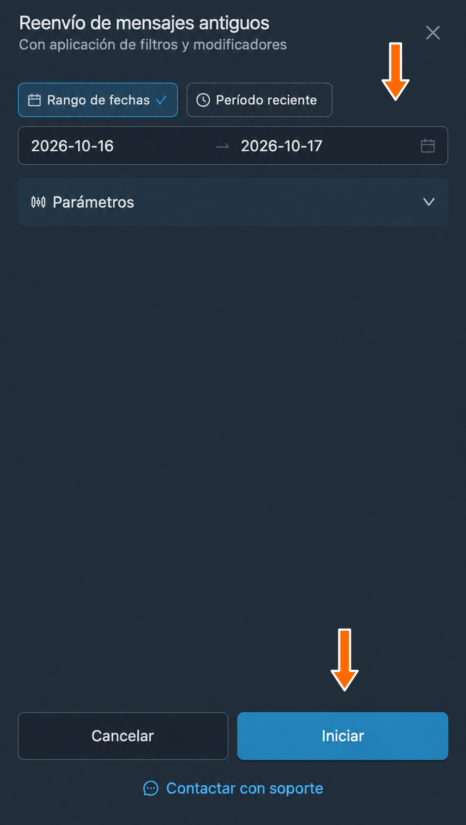Período de copia de la conversación.