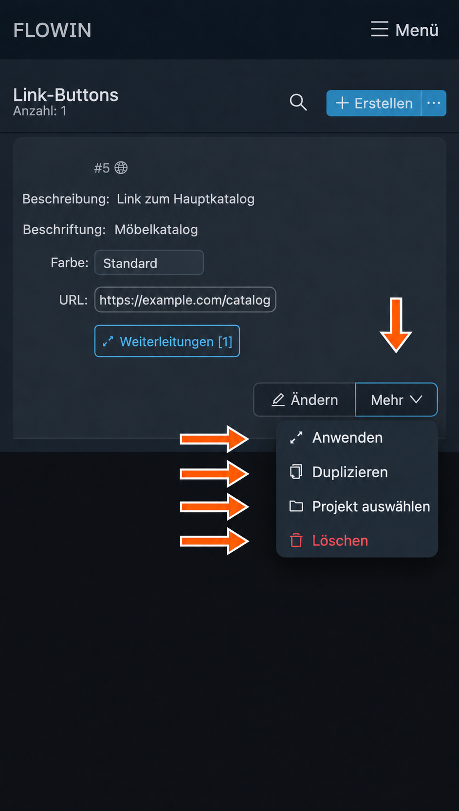 Weitere Aktionen für den Button
