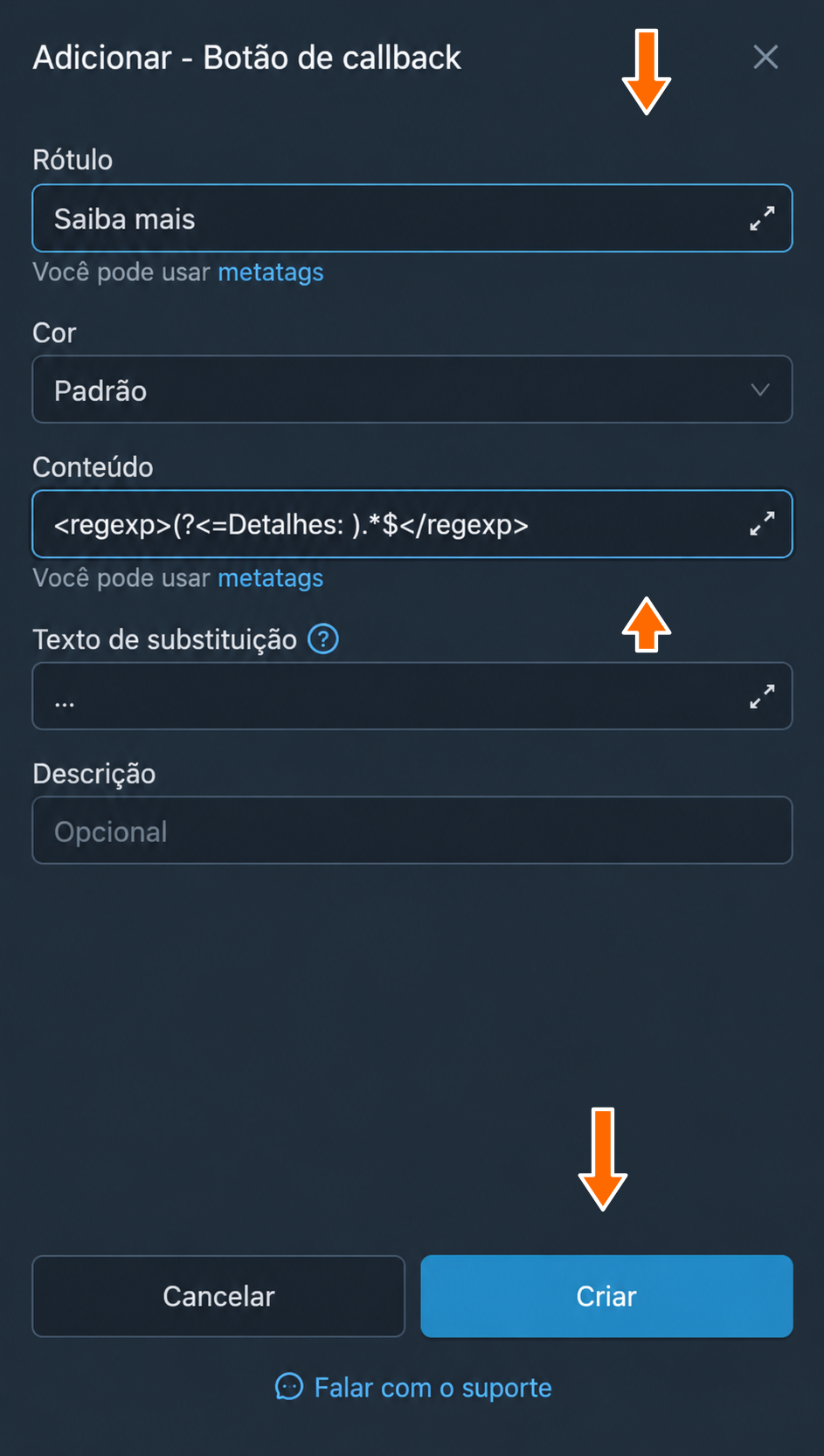 Rótulo e padrão de conteúdo do botão
