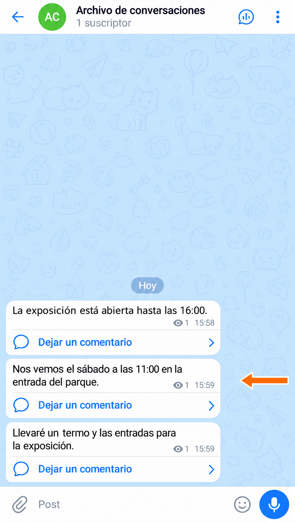 Copias de los mensajes en el canal «Archivo de conversaciones».