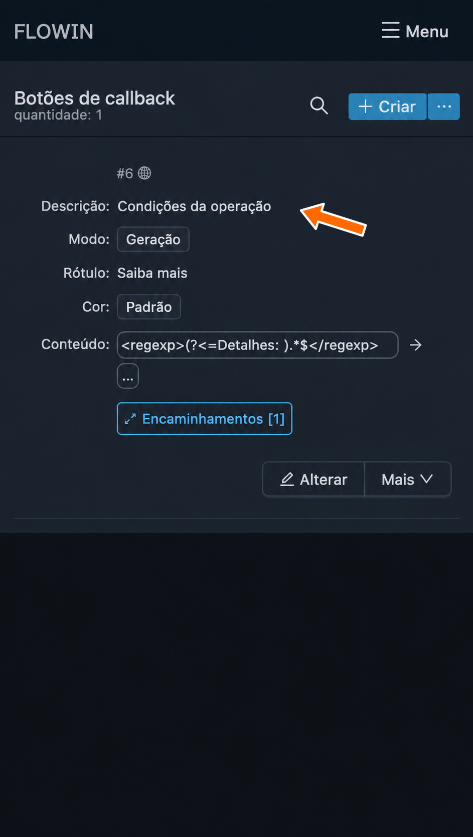 Nova descrição na lista de botões