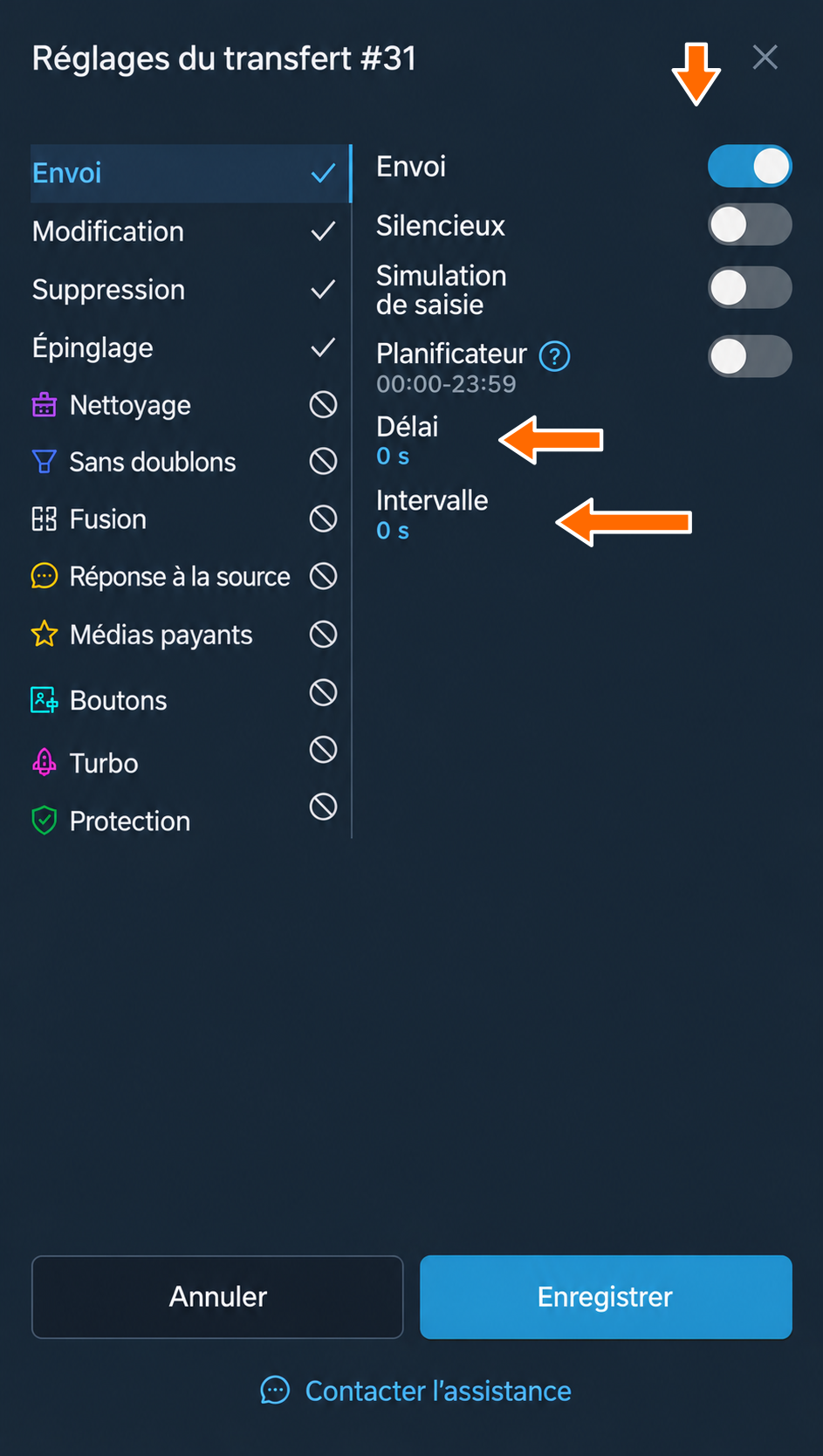 Réglages d’envoi des messages
