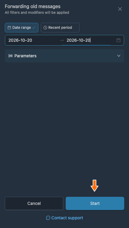 The date range for copying the conversation.