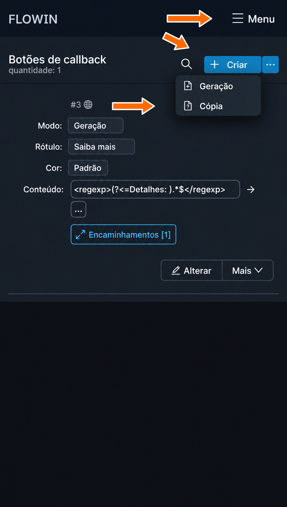 Criação de uma configuração no modo “Cópia”