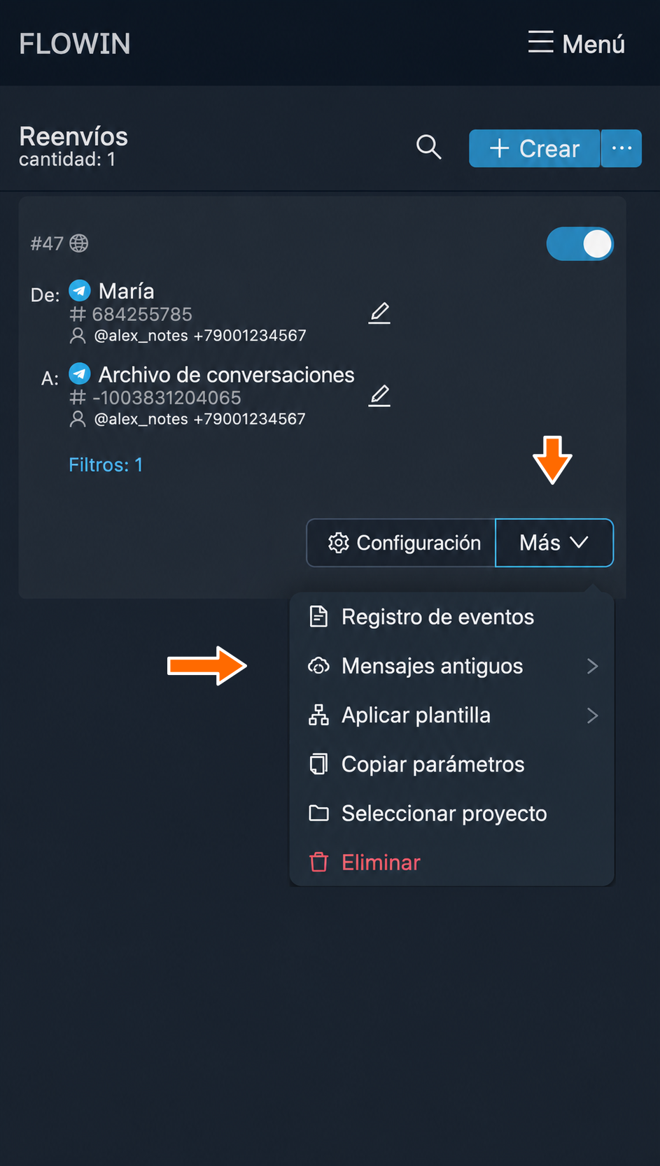 Inicio de la copia de mensajes antiguos.