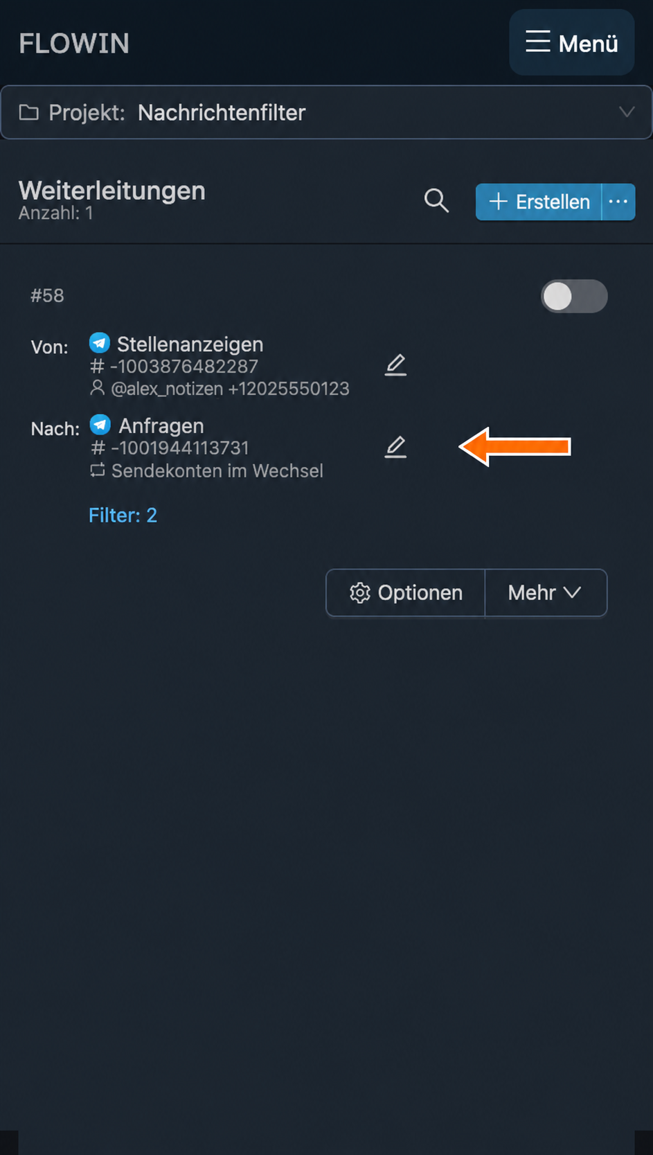 Das Ziel einer Weiterleitung bearbeiten