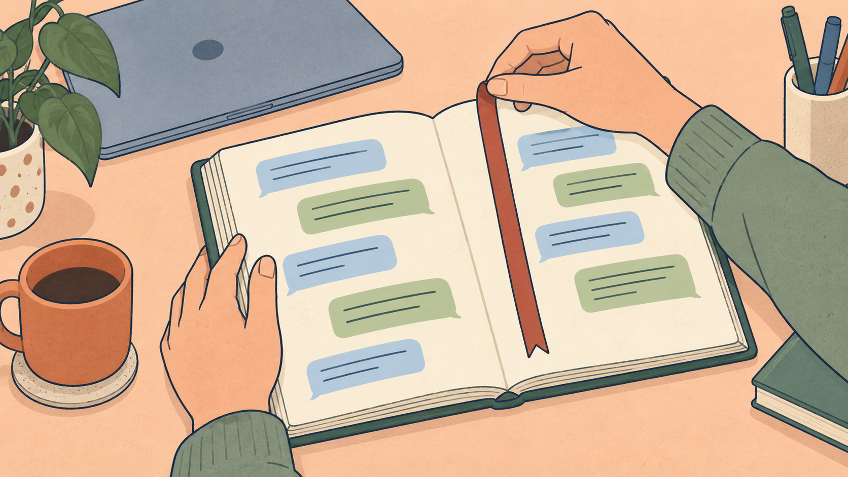 A conversation saved in an open album with a bookmark