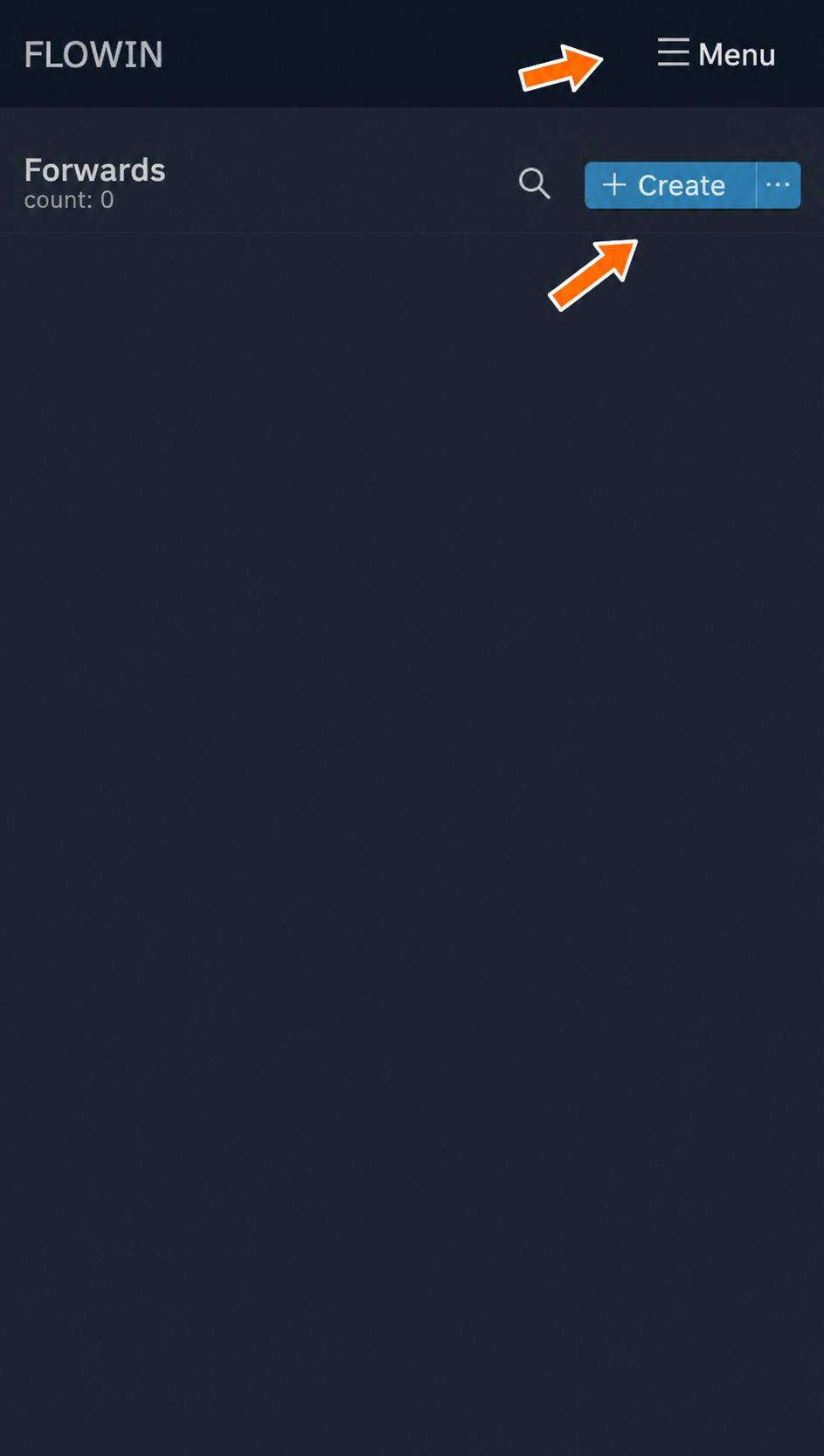 The Create button on the forwards page