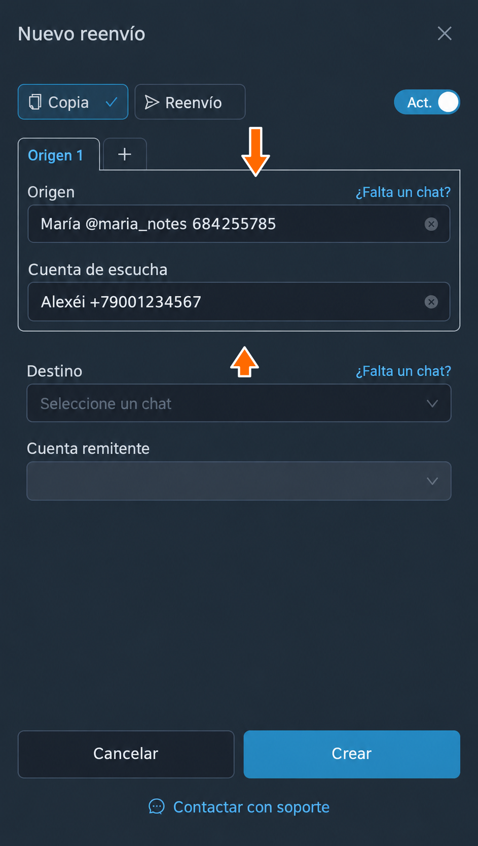 Chat privado y cuenta con acceso a él.