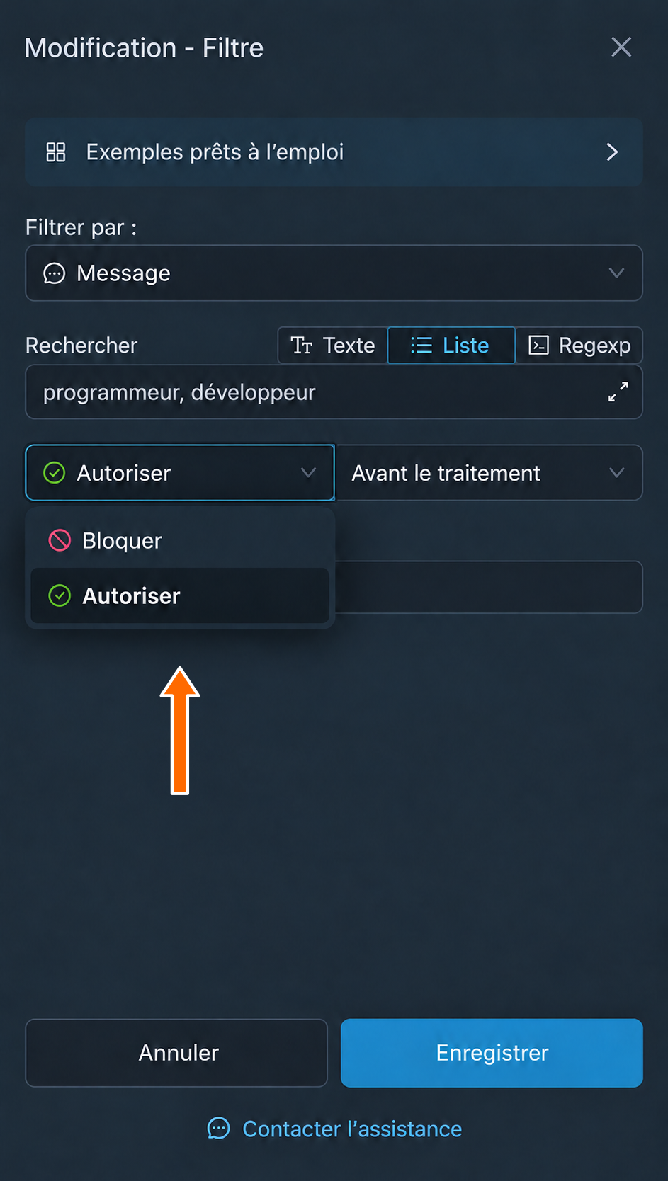 Les options « Bloquer » et « Autoriser »