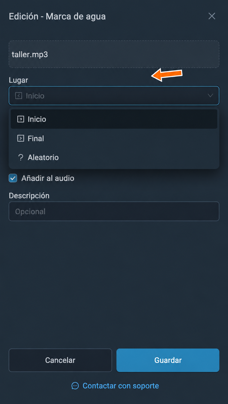Inserción al principio, al final o en un punto aleatorio de la grabación