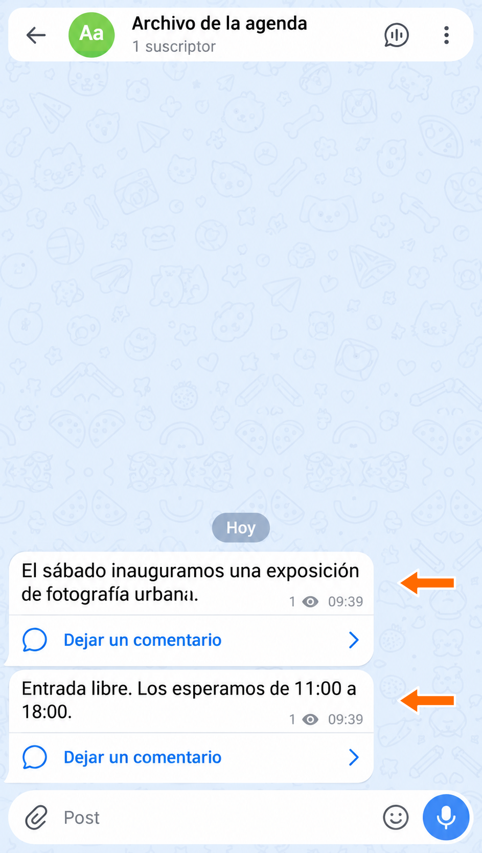 Publicaciones copiadas en el canal Archivo de la agenda