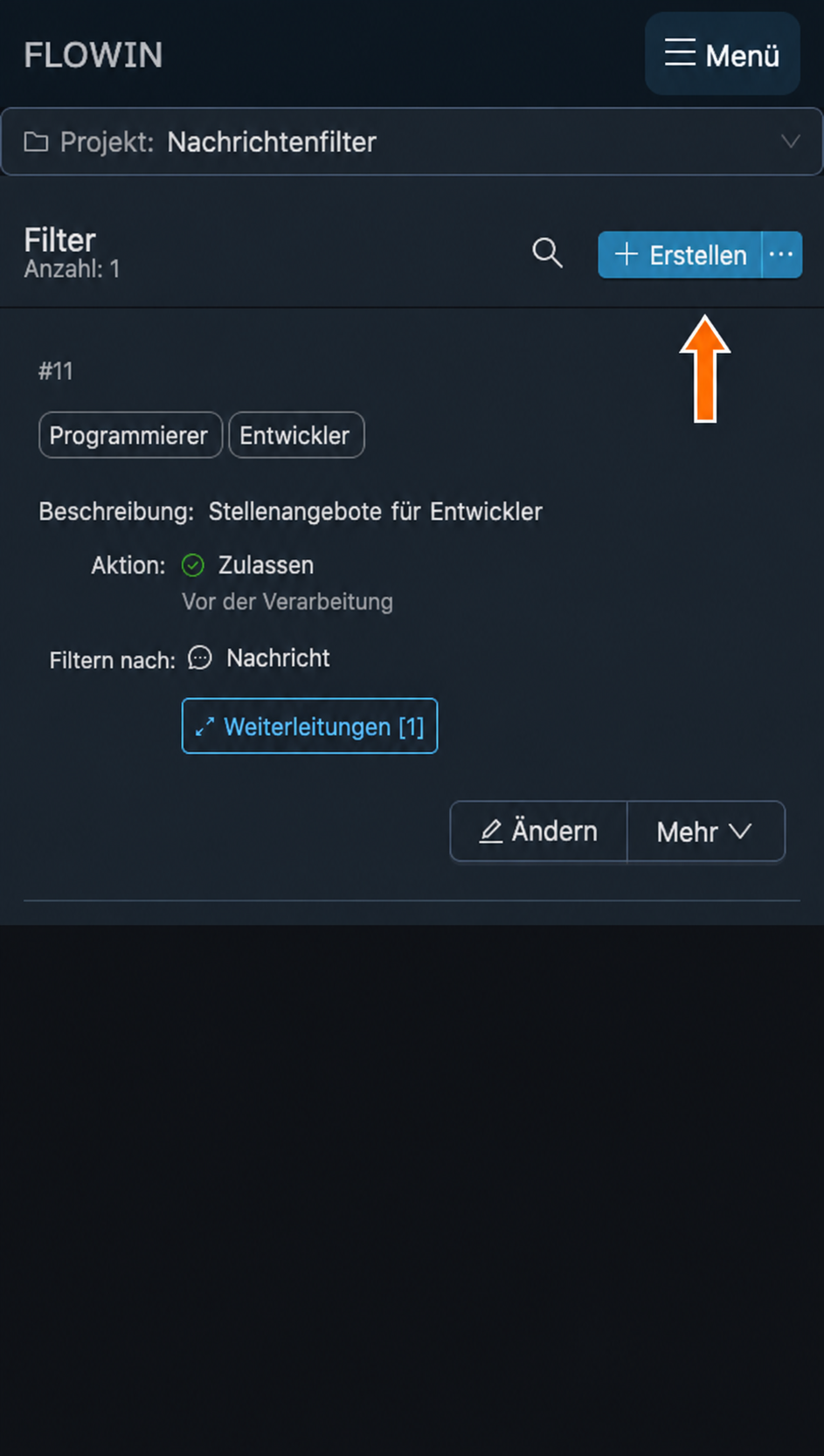 Einen Filter zur Auswahl des Sendekontos erstellen