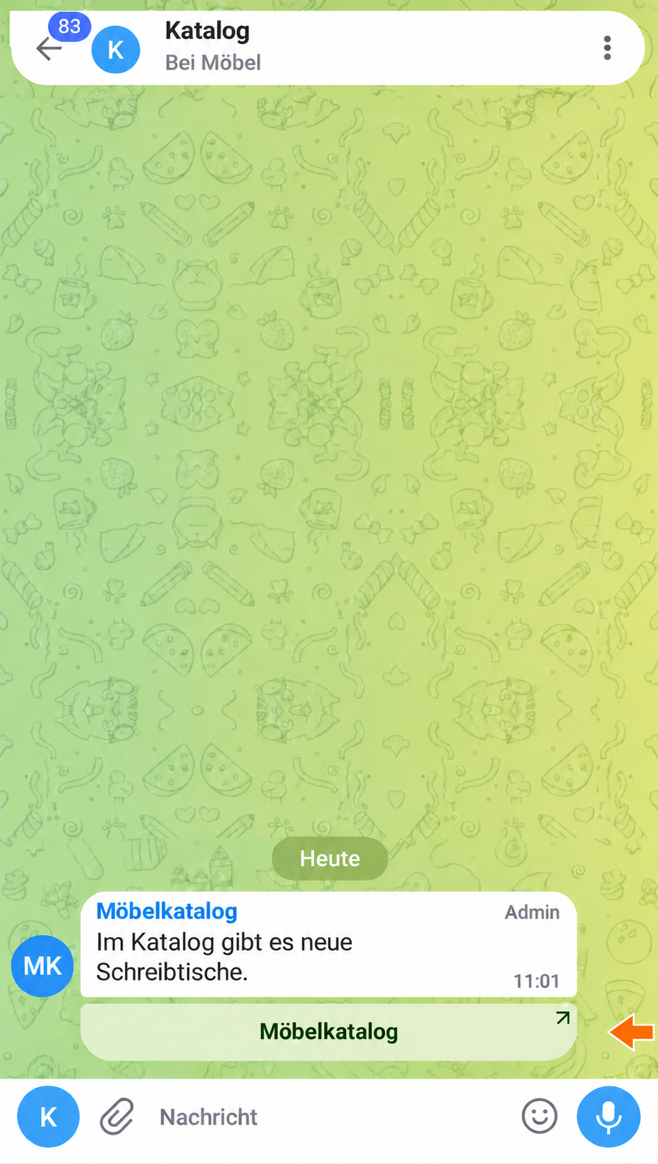 Die Nachricht mit dem Button im Ziel
