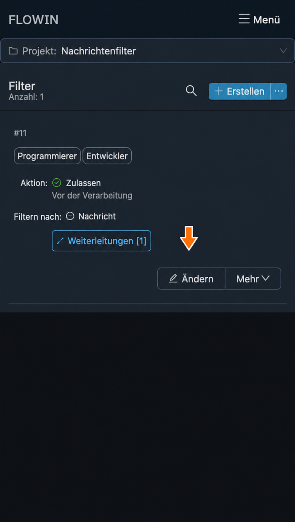 Die Schaltfläche „Ändern“ beim Filter