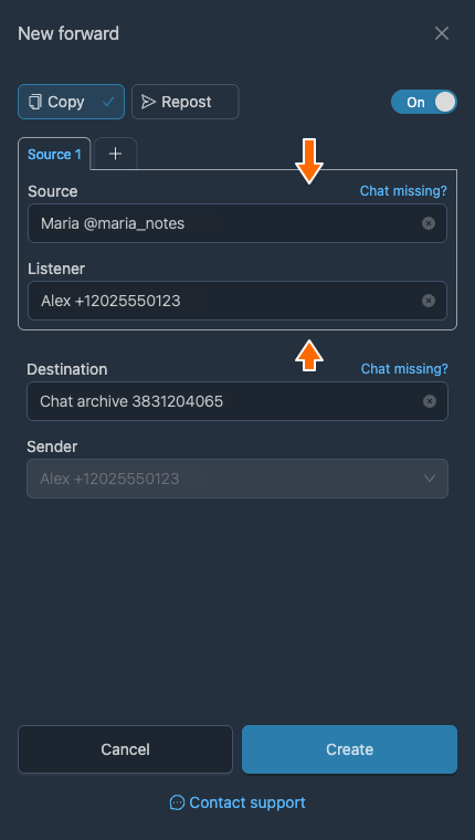 The private chat and an account with access to it.