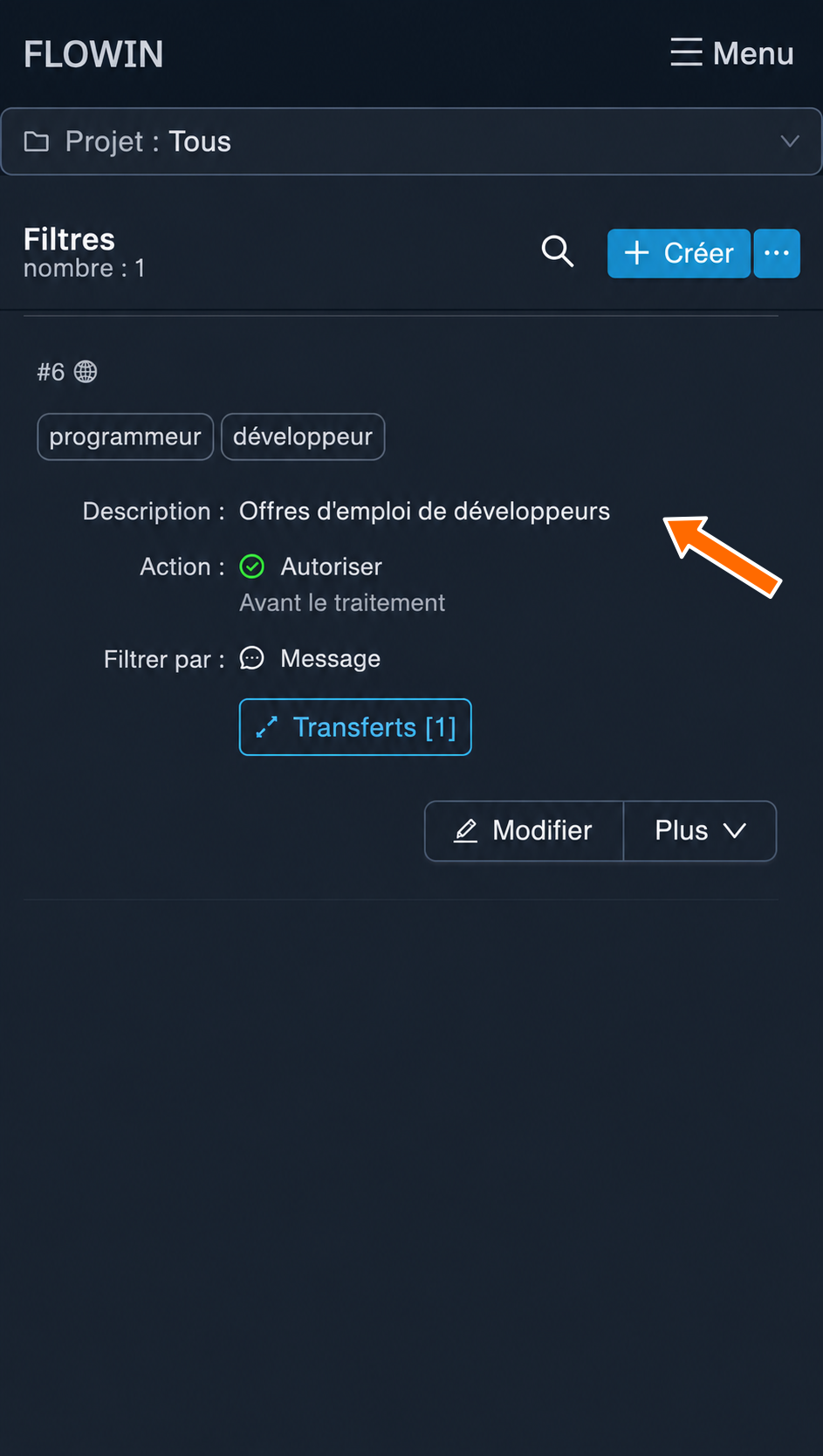 Nouvelle description sur la ligne du filtre