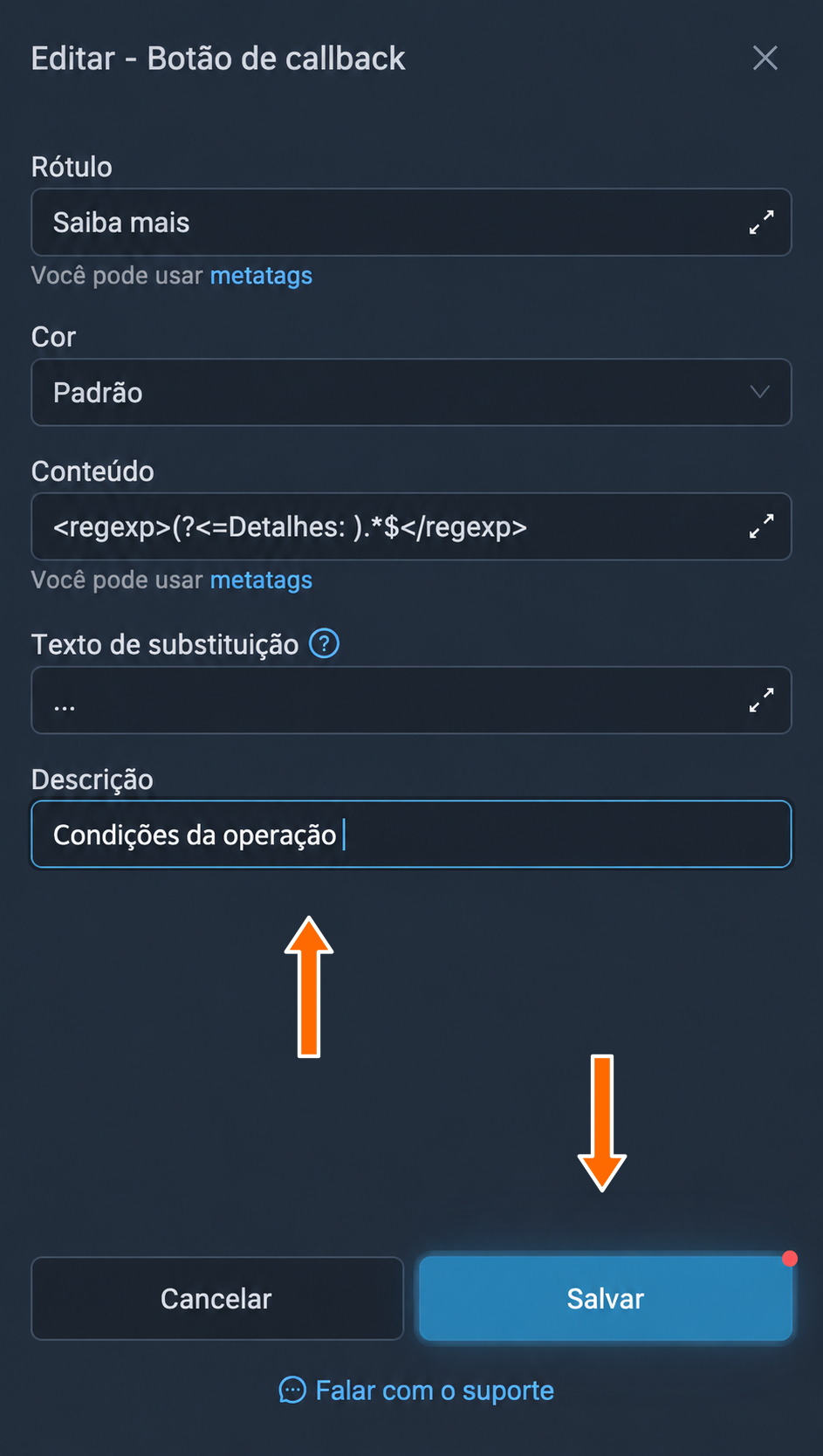Salvamento da descrição alterada