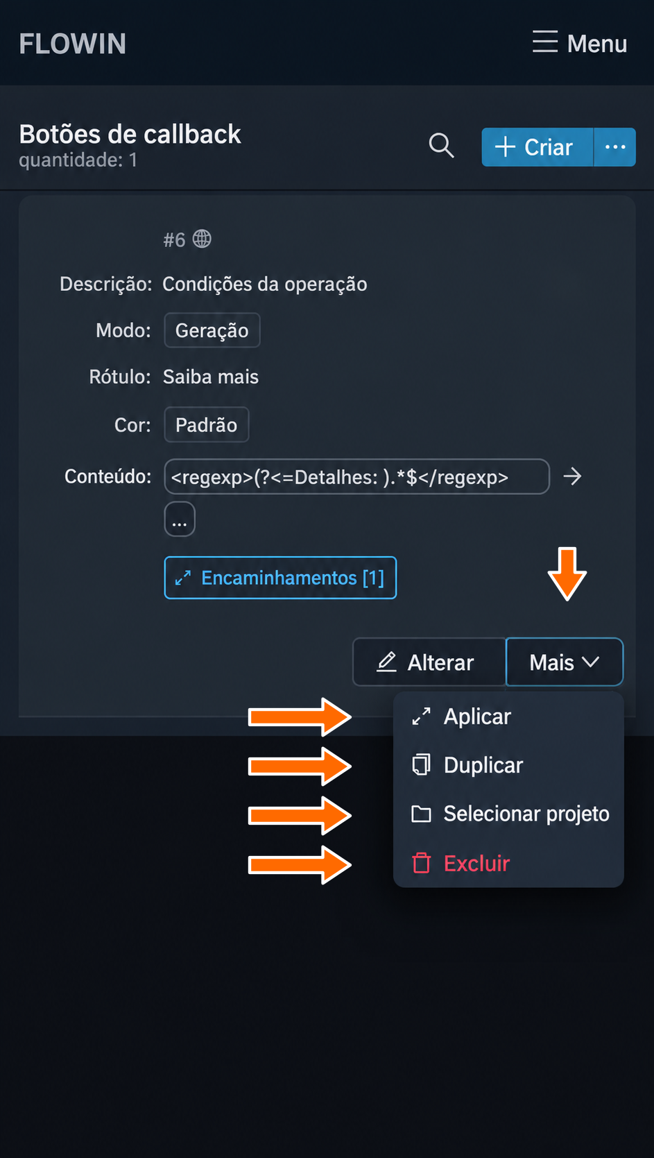 Ações adicionais com um botão de callback
