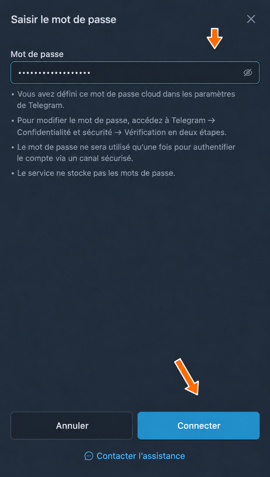 Le formulaire du mot de passe de double authentification, avec la saisie masquée et le bouton de connexion