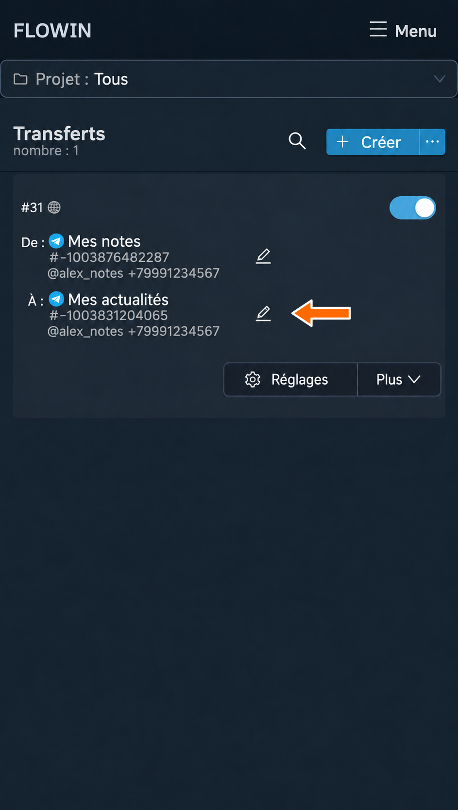 Modification de la destination