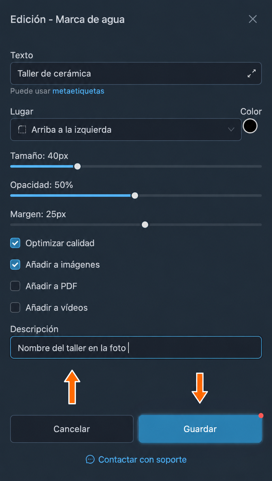 Guardado de la descripción de la marca