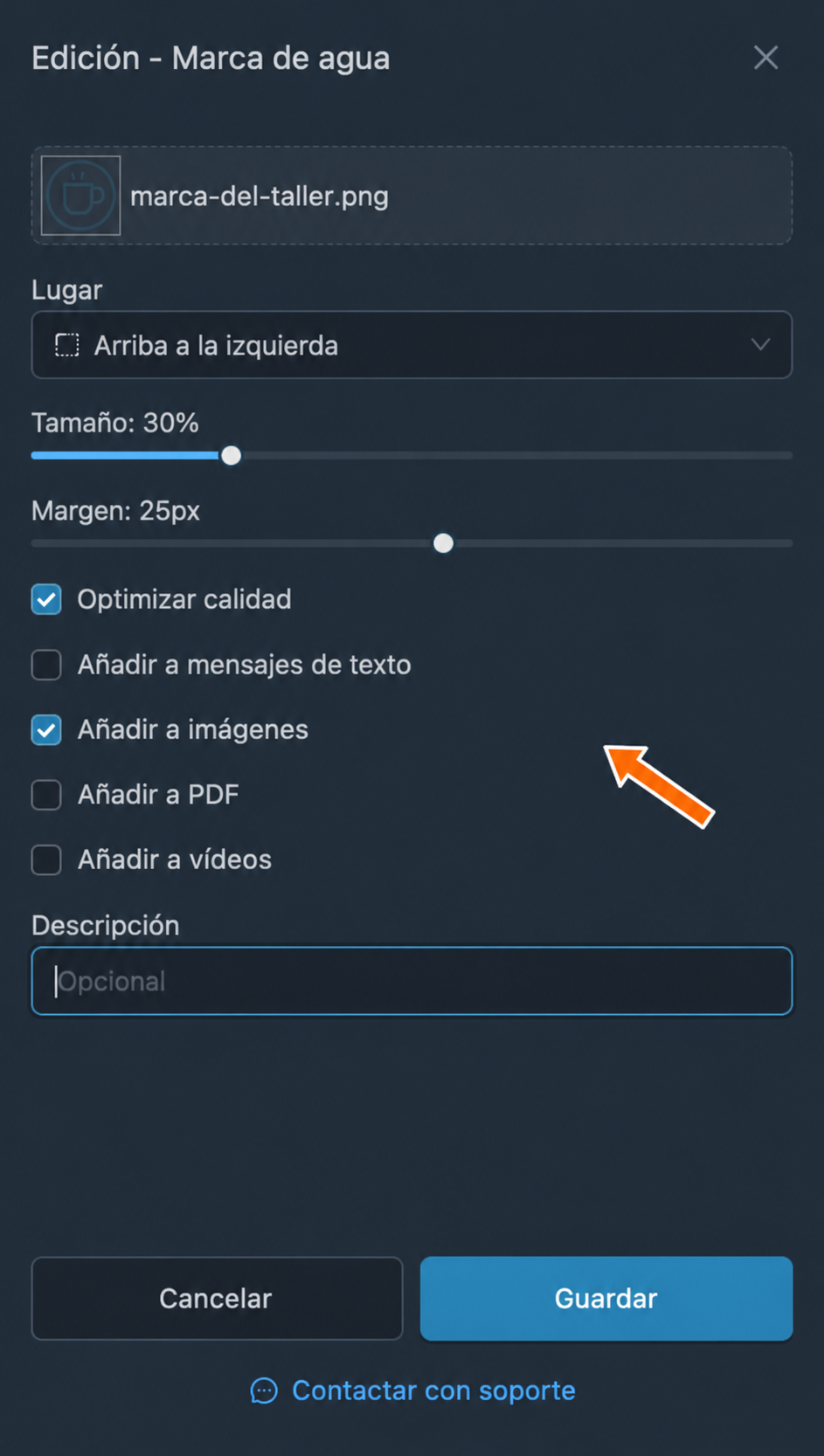 Tipos de mensajes y descripción de la marca con imagen